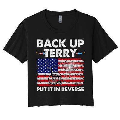 Fourth 4th Of July Back Up Terry Put It In Reverse USA Flag Crop Top