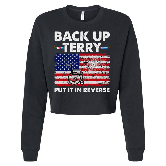 Fourth 4th Of July Back Up Terry Put It In Reverse USA Flag Cropped Pullover Crew