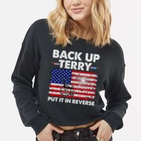Fourth 4th Of July Back Up Terry Put It In Reverse USA Flag Cropped Pullover Crew