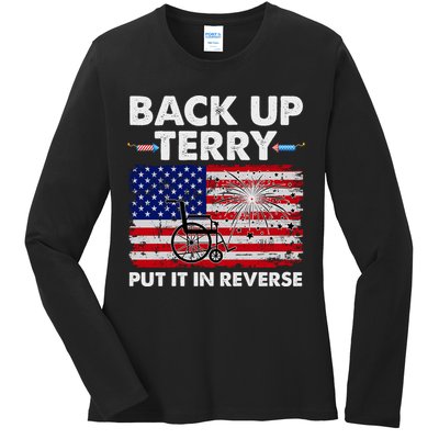 Fourth 4th Of July Back Up Terry Put It In Reverse USA Flag Ladies Long Sleeve Shirt