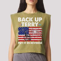 Fourth 4th Of July Back Up Terry Put It In Reverse USA Flag Garment-Dyed Women's Muscle Tee