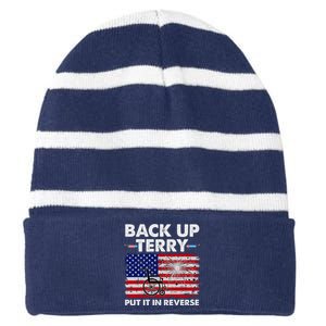 Fourth 4th Of July Back Up Terry Put It In Reverse USA Flag Striped Beanie with Solid Band