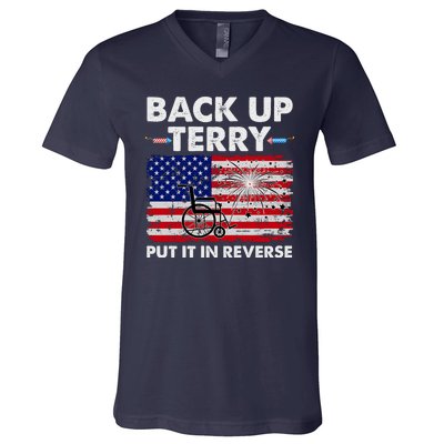 Fourth 4th Of July Back Up Terry Put It In Reverse USA Flag V-Neck T-Shirt