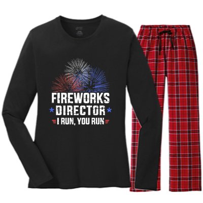 Funny 4th Of July Fireworks Director I Run You Run Women's Long Sleeve Flannel Pajama Set 