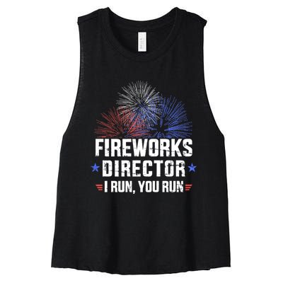 Funny 4th Of July Fireworks Director I Run You Run Women's Racerback Cropped Tank