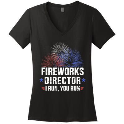 Funny 4th Of July Fireworks Director I Run You Run Women's V-Neck T-Shirt