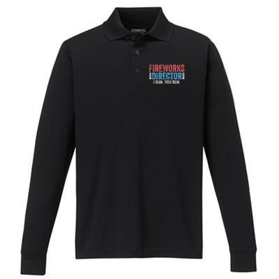 Funny 4th Of July Fireworks Director I Run You Run Performance Long Sleeve Polo