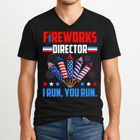 Funny 4th Of July Fireworks Director I Run You Run V-Neck T-Shirt