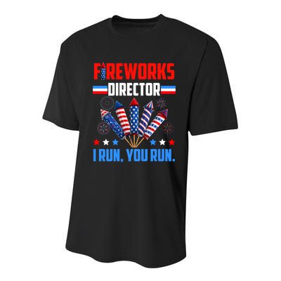Funny 4th Of July Fireworks Director I Run You Run Youth Performance Sprint T-Shirt