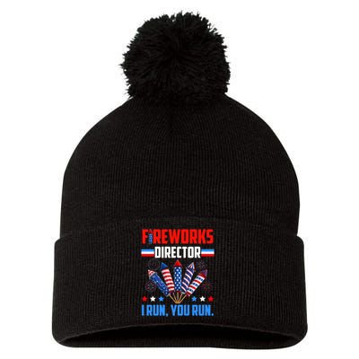 Funny 4th Of July Fireworks Director I Run You Run Pom Pom 12in Knit Beanie