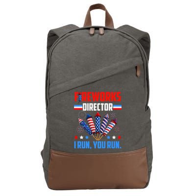 Funny 4th Of July Fireworks Director I Run You Run Cotton Canvas Backpack