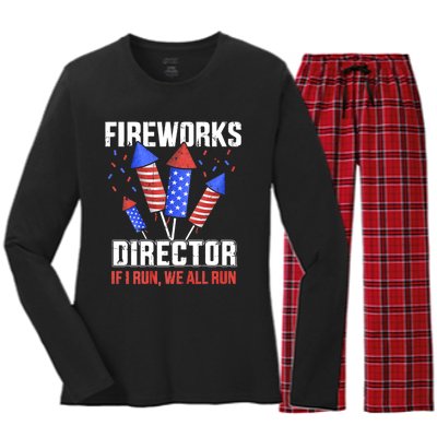 Funny 4th Of July Fireworks Director I Run You Run Women's Long Sleeve Flannel Pajama Set 