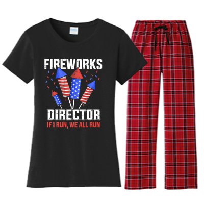 Funny 4th Of July Fireworks Director I Run You Run Women's Flannel Pajama Set