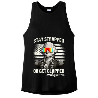 Funny 4th Of July Stay Strapped Get Clapped Washington Ladies PosiCharge Tri-Blend Wicking Tank