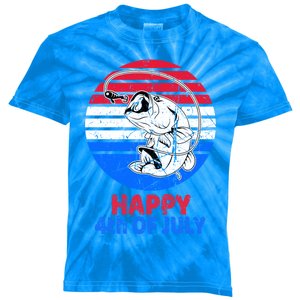 Fisher 4th Of July For Fishing Lover Retro July 4th Bass Gift Kids Tie-Dye T-Shirt