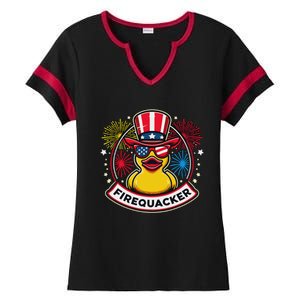 Firequacker 4th Of July Rubber Duck Ladies Halftime Notch Neck Tee