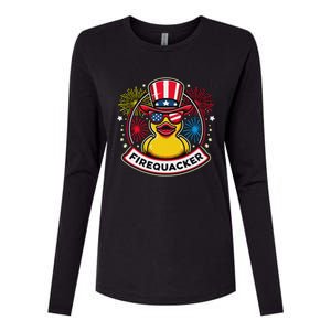 Firequacker 4th Of July Rubber Duck Womens Cotton Relaxed Long Sleeve T-Shirt