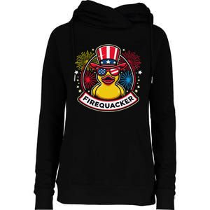 Firequacker 4th Of July Rubber Duck Womens Funnel Neck Pullover Hood