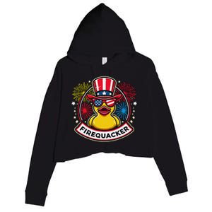 Firequacker 4th Of July Rubber Duck Crop Fleece Hoodie