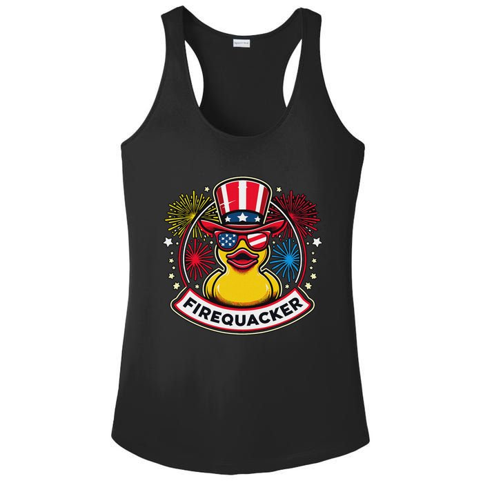 Firequacker 4th Of July Rubber Duck Ladies PosiCharge Competitor Racerback Tank