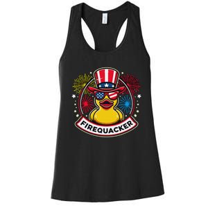 Firequacker 4th Of July Rubber Duck Women's Racerback Tank