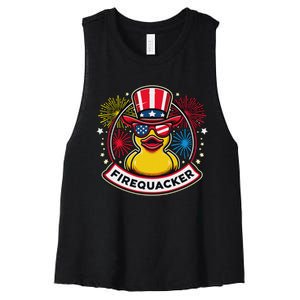 Firequacker 4th Of July Rubber Duck Women's Racerback Cropped Tank