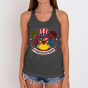 Firequacker 4th Of July Rubber Duck Women's Knotted Racerback Tank