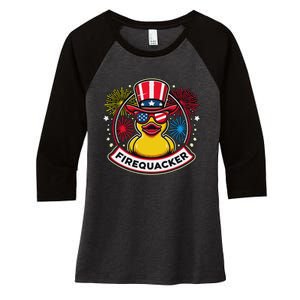 Firequacker 4th Of July Rubber Duck Women's Tri-Blend 3/4-Sleeve Raglan Shirt