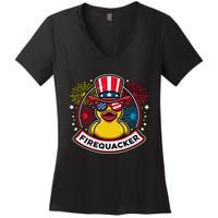 Firequacker 4th Of July Rubber Duck Women's V-Neck T-Shirt