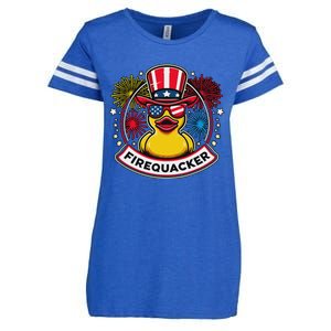 Firequacker 4th Of July Rubber Duck Enza Ladies Jersey Football T-Shirt