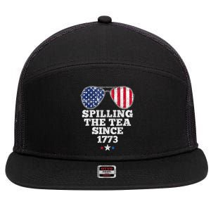 Funny 4th Of July Spilling The Tea Since 1773 American Flag 7 Panel Mesh Trucker Snapback Hat