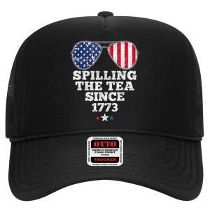 Funny 4th Of July Spilling The Tea Since 1773 American Flag High Crown Mesh Back Trucker Hat