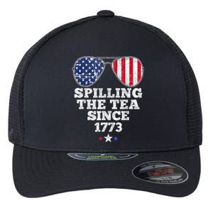 Funny 4th Of July Spilling The Tea Since 1773 American Flag Flexfit Unipanel Trucker Cap