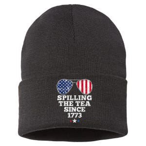 Funny 4th Of July Spilling The Tea Since 1773 American Flag Sustainable Knit Beanie