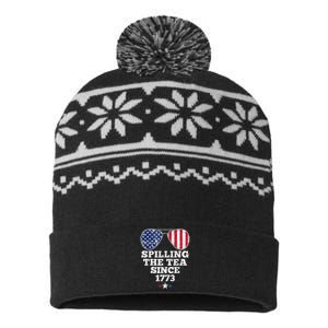 Funny 4th Of July Spilling The Tea Since 1773 American Flag USA-Made Snowflake Beanie