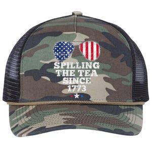 Funny 4th Of July Spilling The Tea Since 1773 American Flag Retro Rope Trucker Hat Cap