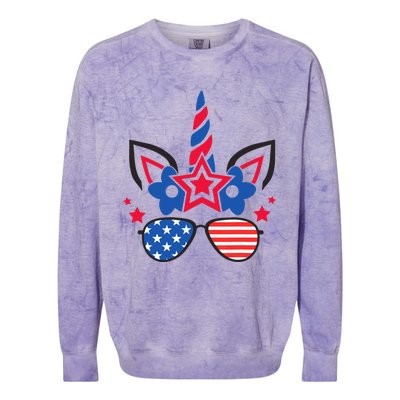 Funny 4th Of July Unicorn American Flag Patriotic Wo Girl Colorblast Crewneck Sweatshirt