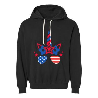 Funny 4th Of July Unicorn American Flag Patriotic Wo Girl Garment-Dyed Fleece Hoodie