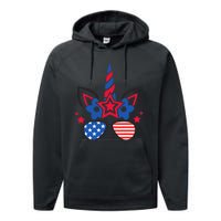 Funny 4th Of July Unicorn American Flag Patriotic Wo Girl Performance Fleece Hoodie