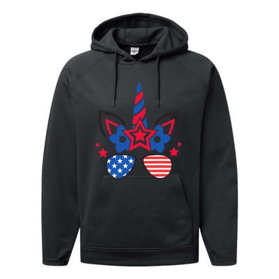 Funny 4th Of July Unicorn American Flag Patriotic Wo Girl Performance Fleece Hoodie