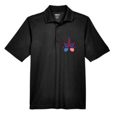 Funny 4th Of July Unicorn American Flag Patriotic Wo Girl Men's Origin Performance Pique Polo