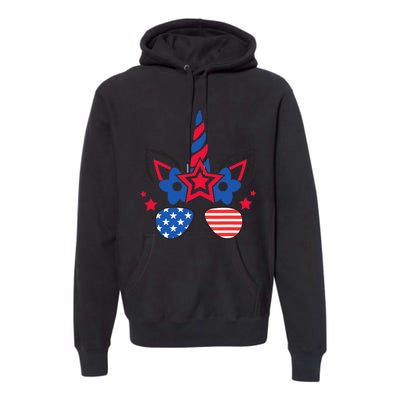 Funny 4th Of July Unicorn American Flag Patriotic Wo Girl Premium Hoodie