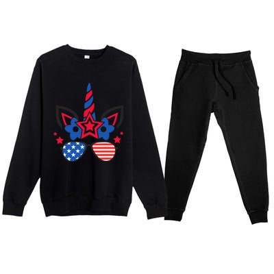 Funny 4th Of July Unicorn American Flag Patriotic Wo Girl Premium Crewneck Sweatsuit Set