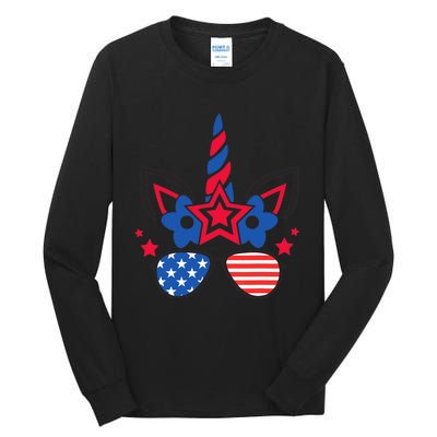 Funny 4th Of July Unicorn American Flag Patriotic Wo Girl Tall Long Sleeve T-Shirt