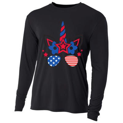 Funny 4th Of July Unicorn American Flag Patriotic Wo Girl Cooling Performance Long Sleeve Crew