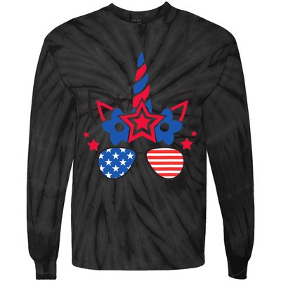 Funny 4th Of July Unicorn American Flag Patriotic Wo Girl Tie-Dye Long Sleeve Shirt