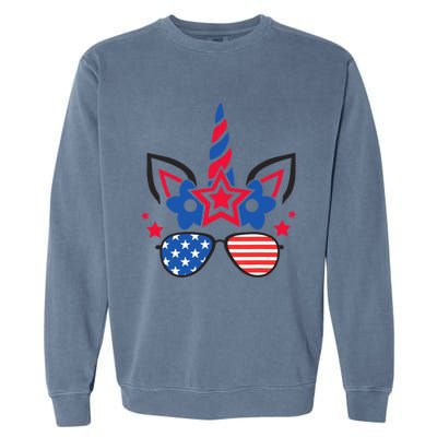 Funny 4th Of July Unicorn American Flag Patriotic Wo Girl Garment-Dyed Sweatshirt