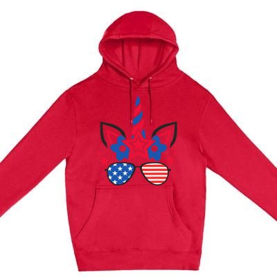 Funny 4th Of July Unicorn American Flag Patriotic Wo Girl Premium Pullover Hoodie