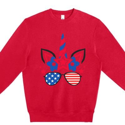 Funny 4th Of July Unicorn American Flag Patriotic Wo Girl Premium Crewneck Sweatshirt