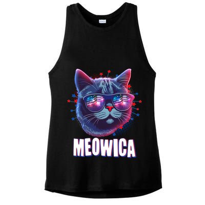 Funny 4th Of July Meowica Fireworks Cat Ladies PosiCharge Tri-Blend Wicking Tank